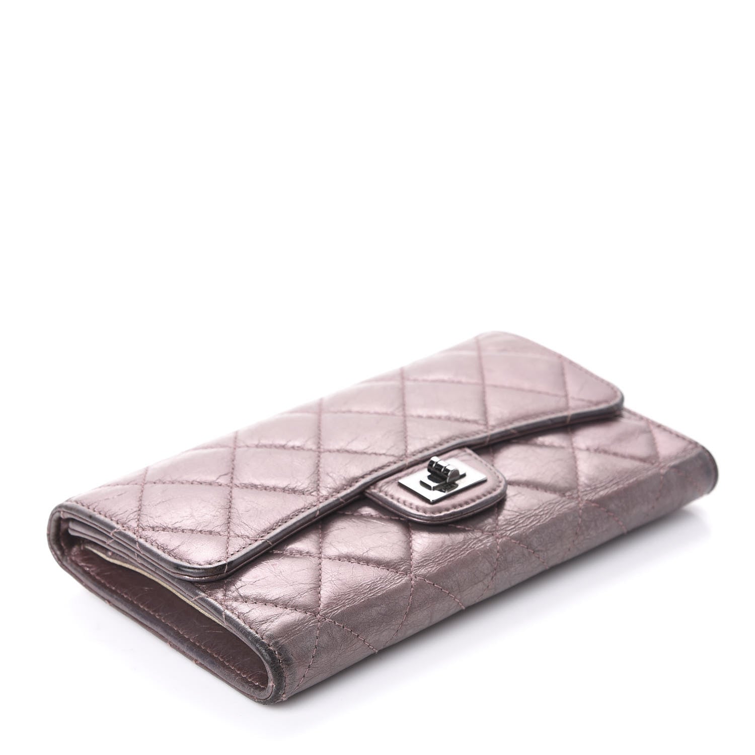 Chanel Metallic Aged Calfskin Quilted 2.55 Reissue Wallet Dark Pink 4 of 16