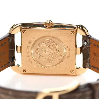 Hermes 18K Yellow Gold Alligator Diamond Mother of Pearl 23mm Cape Cod Quartz Watch Gris Elephant 4 of 5