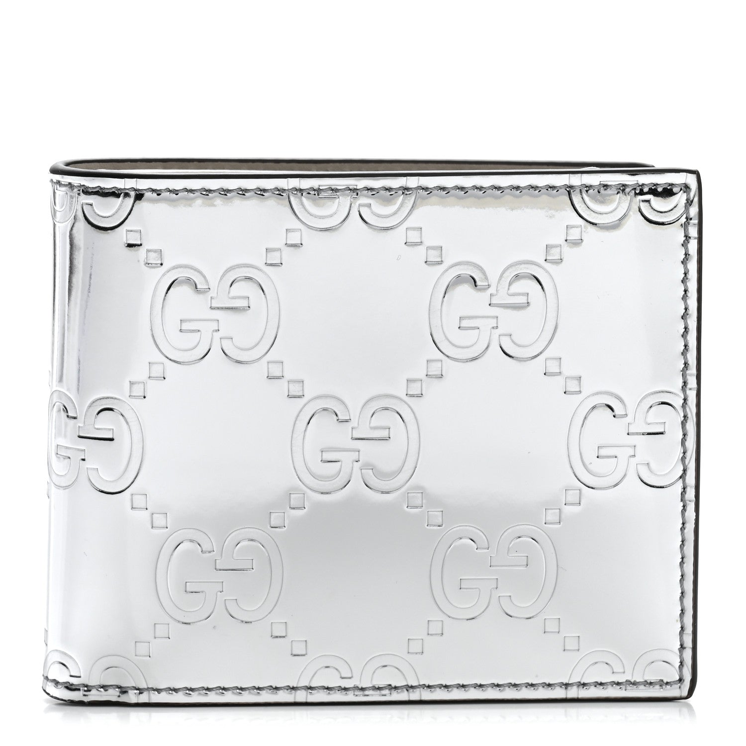 Gucci Guccissima Mirror Effect Bi-Fold Wallet Moon Silver Sphinx 1 of 8