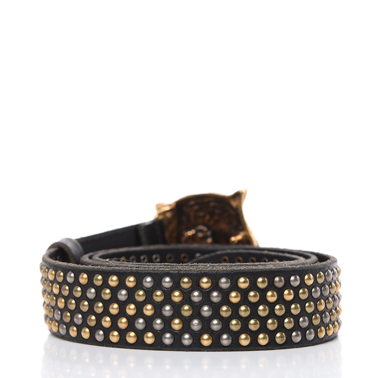 Gucci Calfskin Studded Feline Belt 100 40 Black 3 of 6