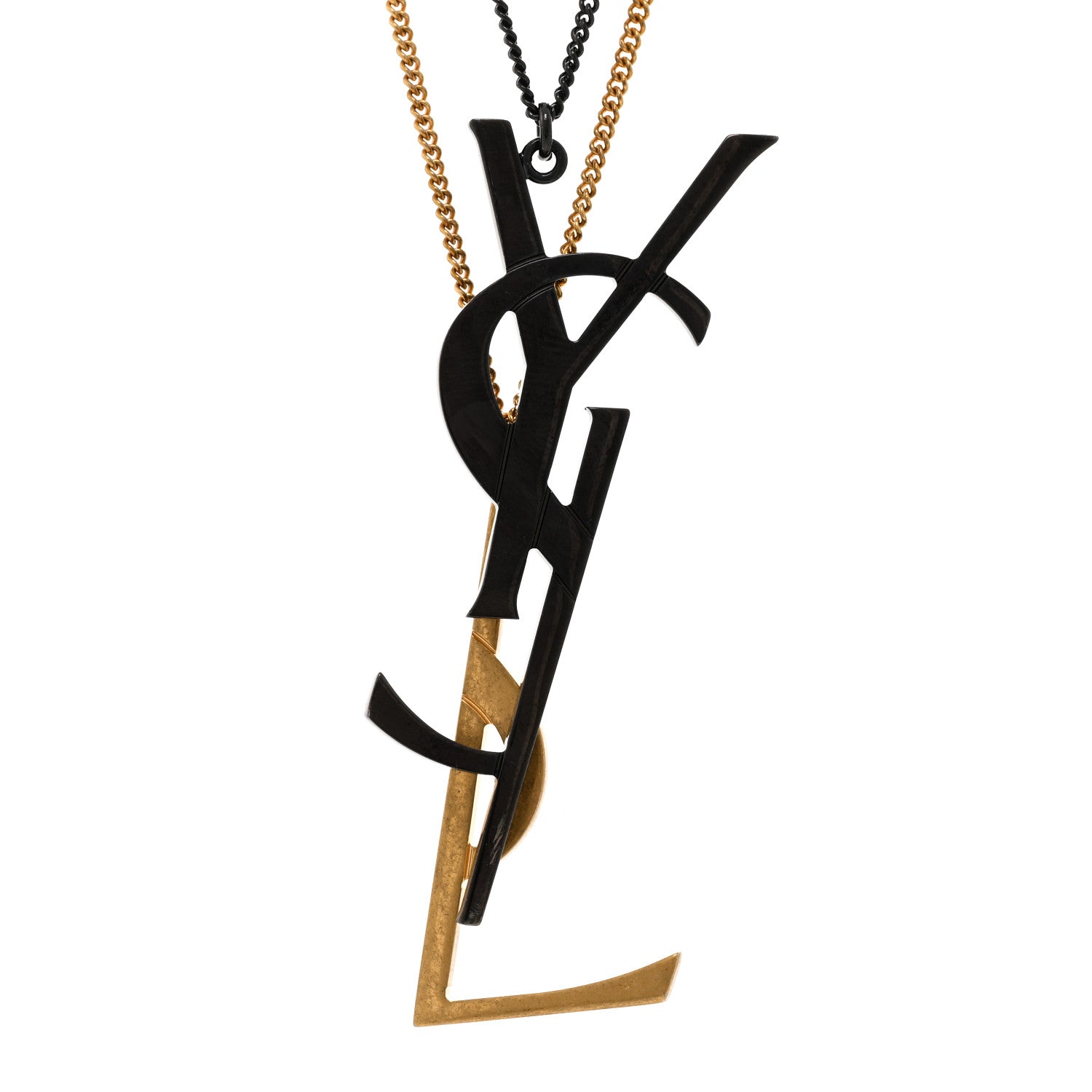 Saint Laurent Metal Deconstructed Monogram Necklace Black Gold 4 of 5