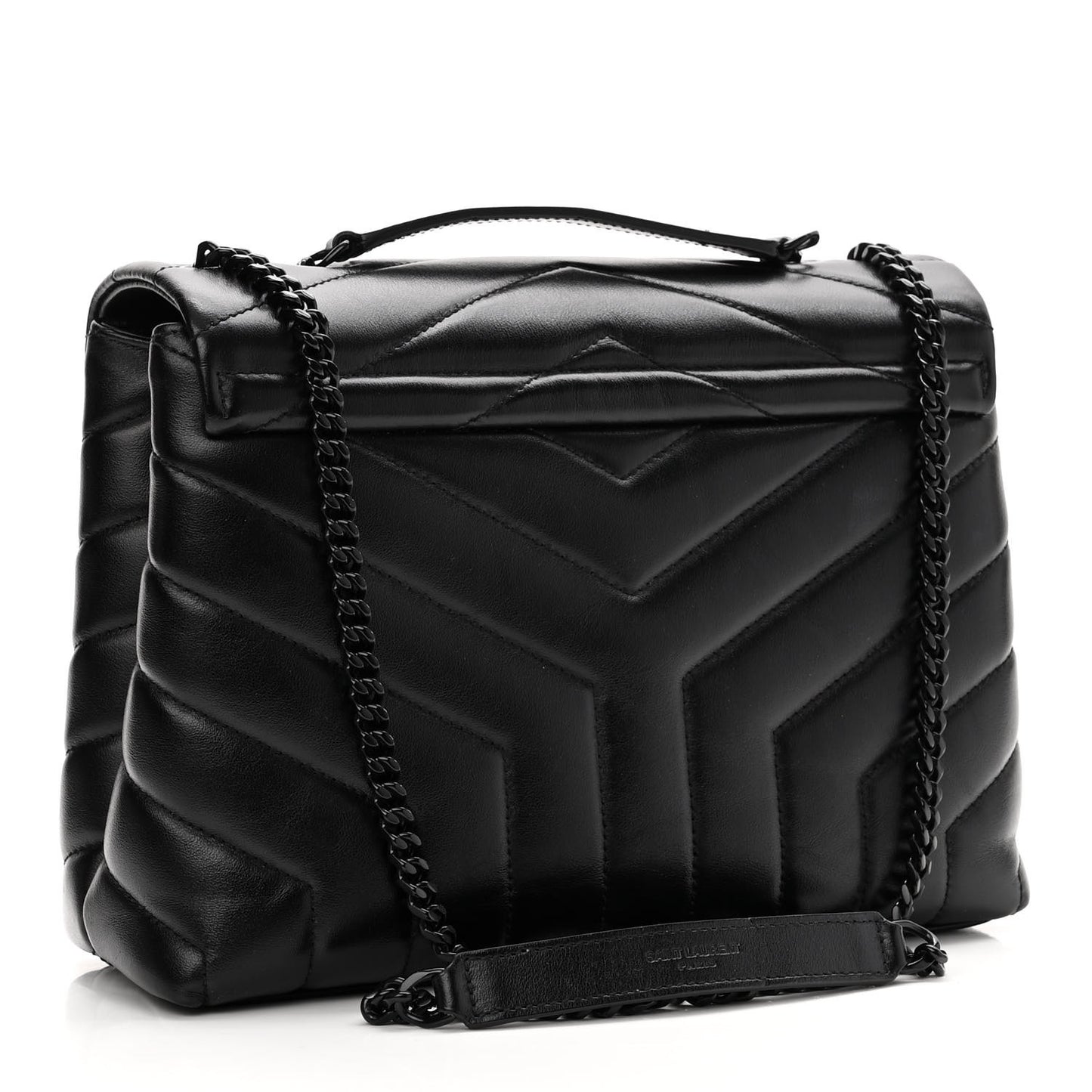 Calfskin Y Quilted Monogram Monochrome Small Loulou Chain Satchel Black