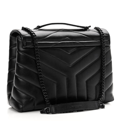 Saint Laurent Calfskin Y Quilted Monogram Monochrome Small Loulou Chain Satchel Black 3 of 11
