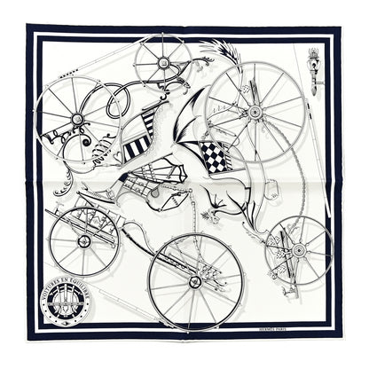 Hermes Silk Voitures en Equilibre Scarf 45 White Marine Gris 1 of 5