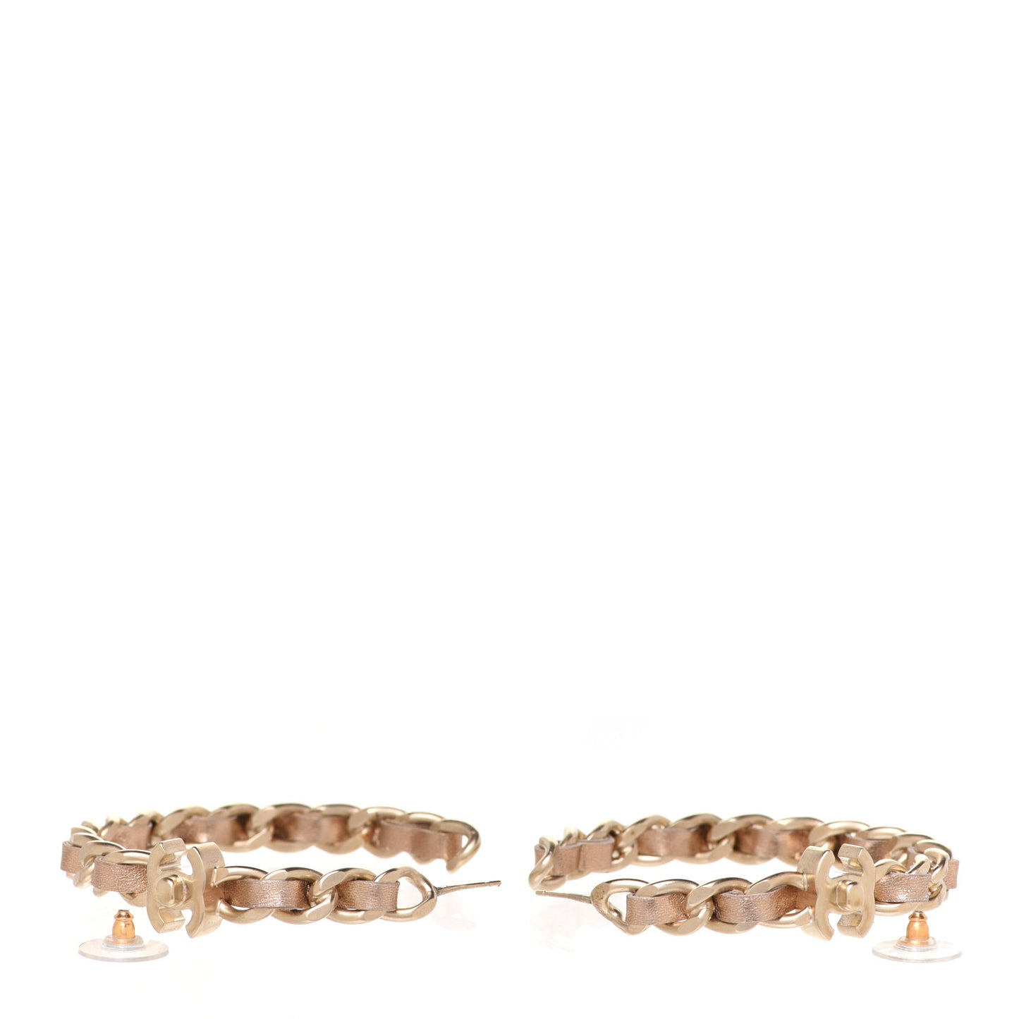 Metal Lambskin CC Turnlock Chain Hoop Earrings Matte Gold