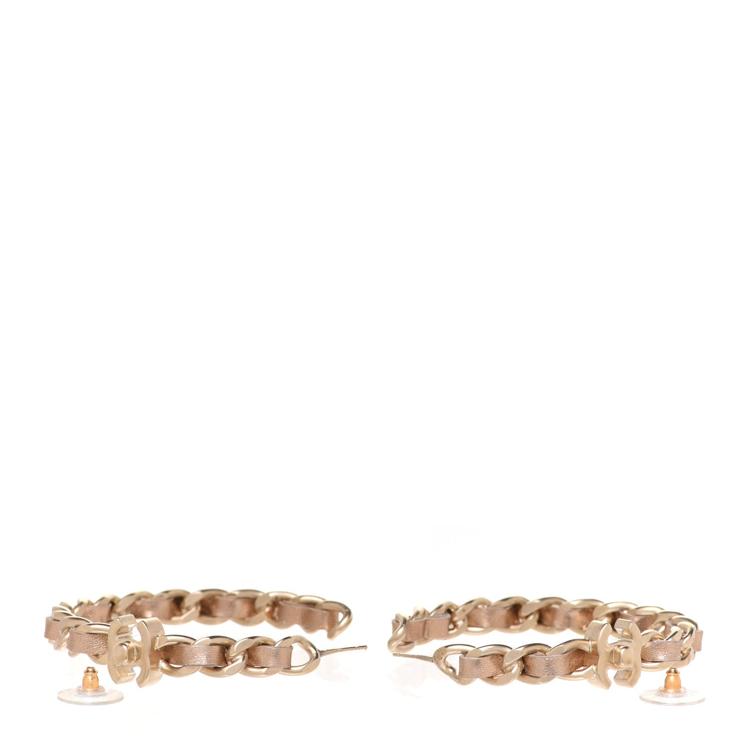 Chanel Metal Lambskin CC Turnlock Chain Hoop Earrings Matte Gold 3 of 4