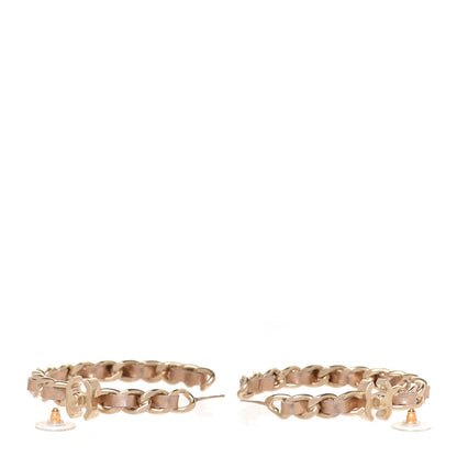 Chanel Metal Lambskin CC Turnlock Chain Hoop Earrings Matte Gold 3 of 4