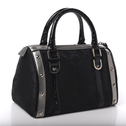 Versace Saffiano Crocodile Embossed Calfskin Nylon Madonna Satchel Black Silver 3 of 11