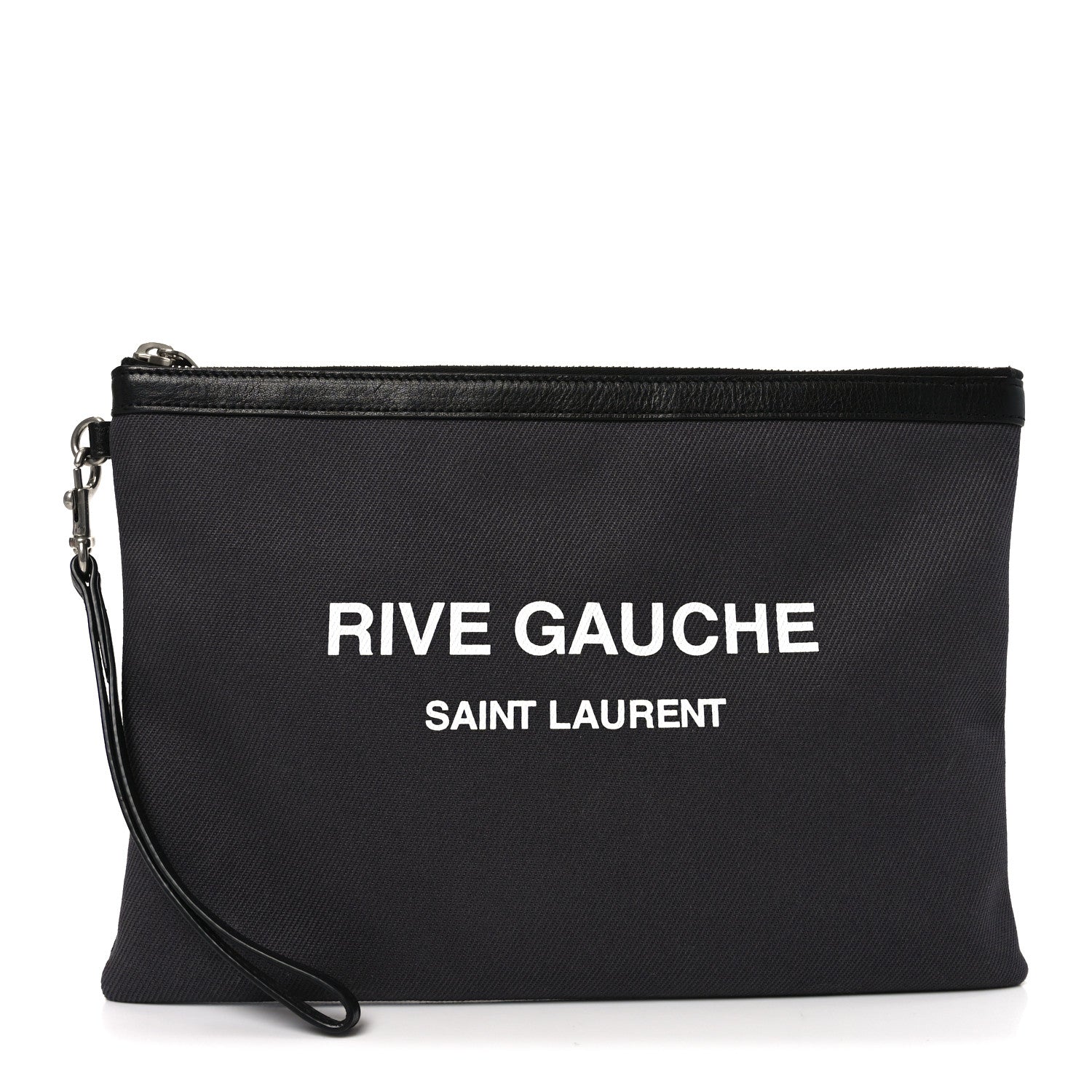 Saint Laurent Linen Canvas Rive Gauche Zipped Pouch Black 1 of 10
