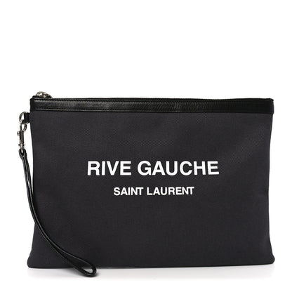 Saint Laurent Linen Canvas Rive Gauche Zipped Pouch Black 1 of 10