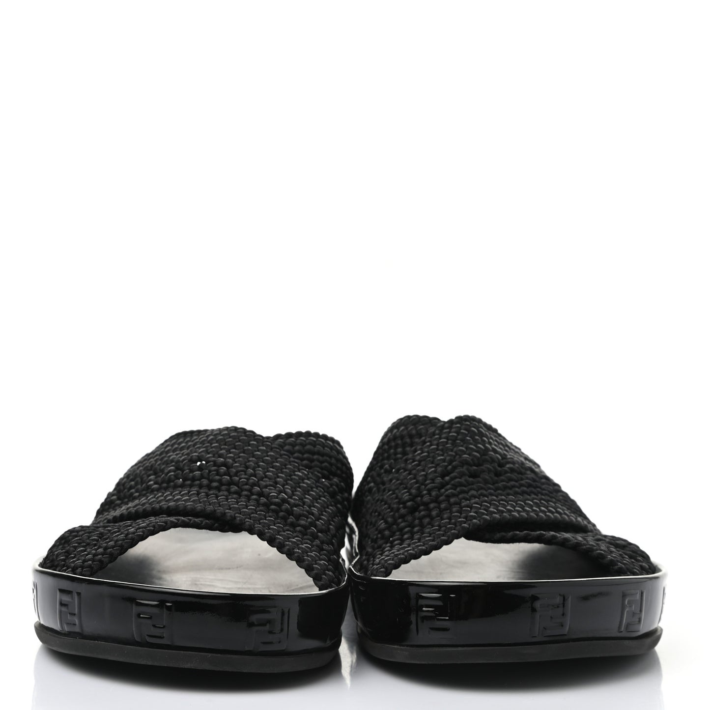 Raffia Rubber FF Woven Reflections Crisscross Slide Sandals 44 Black