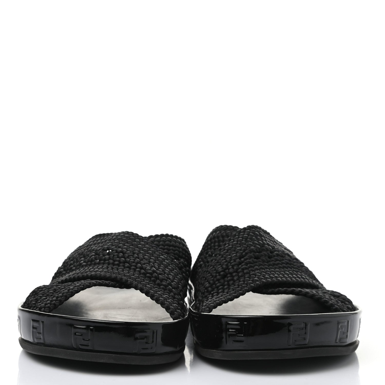 Fendi Raffia Rubber FF Woven Reflections Crisscross Slide Sandals 44 Black 2 of 6