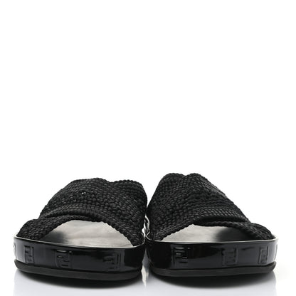 Fendi Raffia Rubber FF Woven Reflections Crisscross Slide Sandals 44 Black 2 of 6