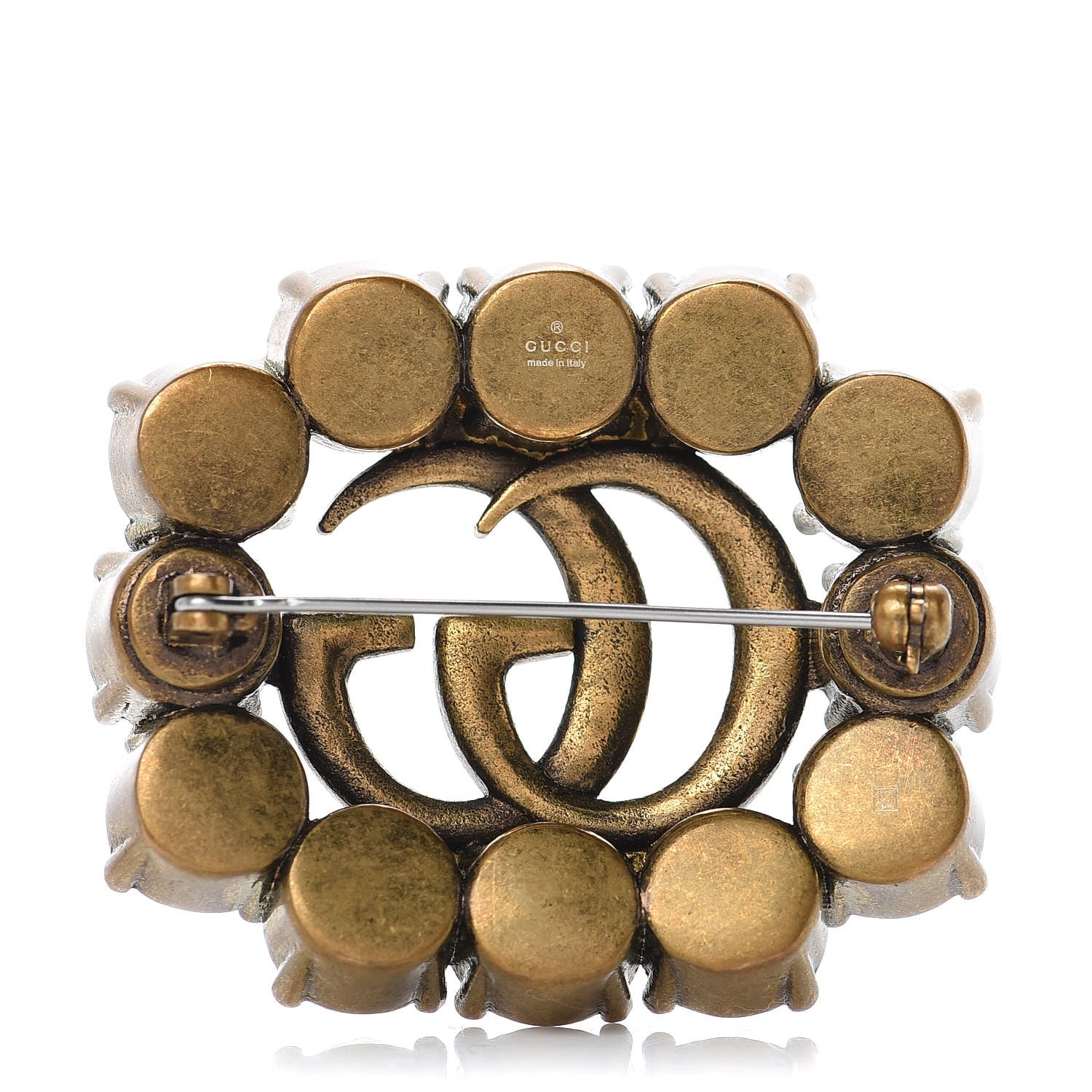 Gucci Metal Crystal Double G Brooch Aged Gold 424372 – FASHIONPHILE