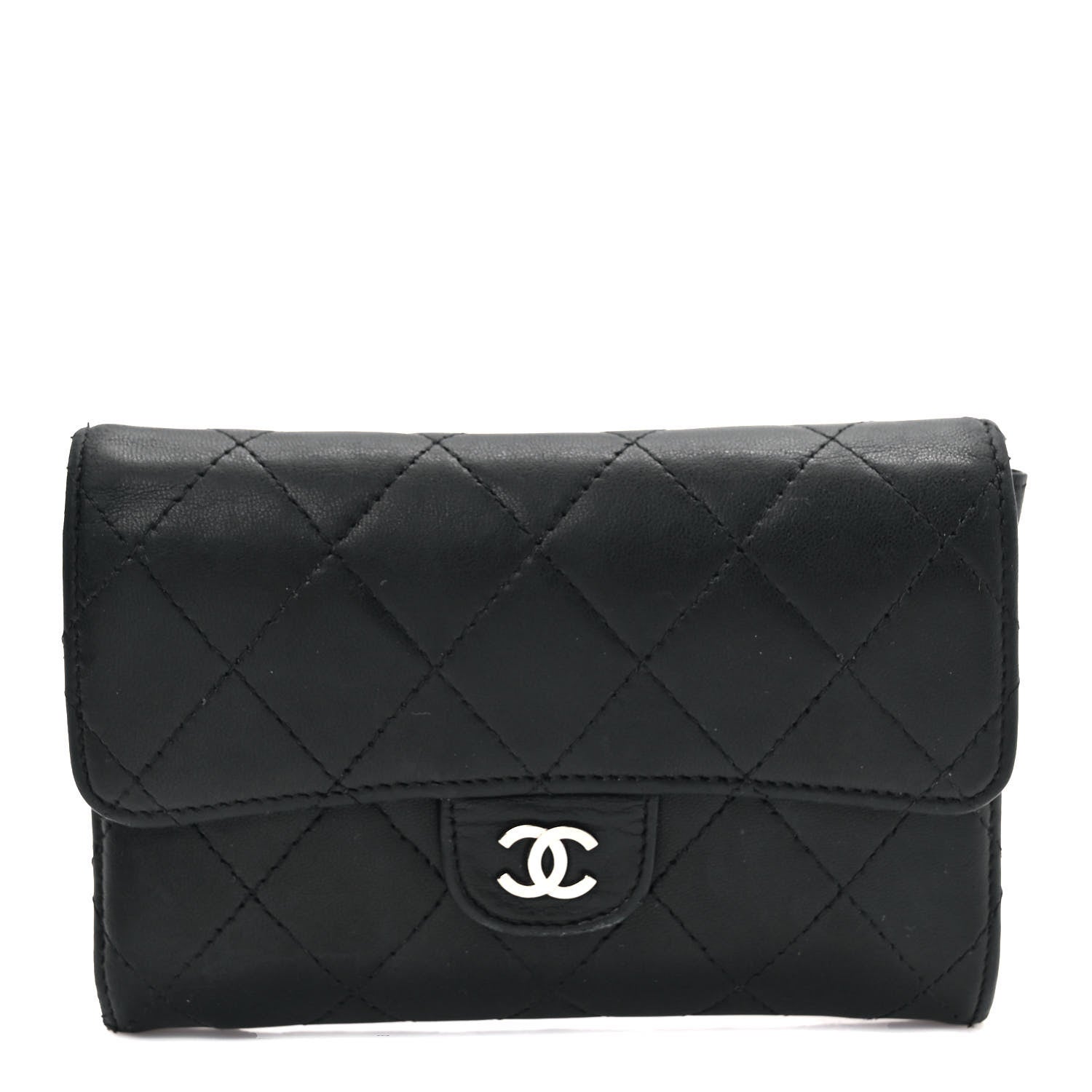 Chanel Lambskin Quilted Small Flap Card Holder Wallet Black 1 of 8
