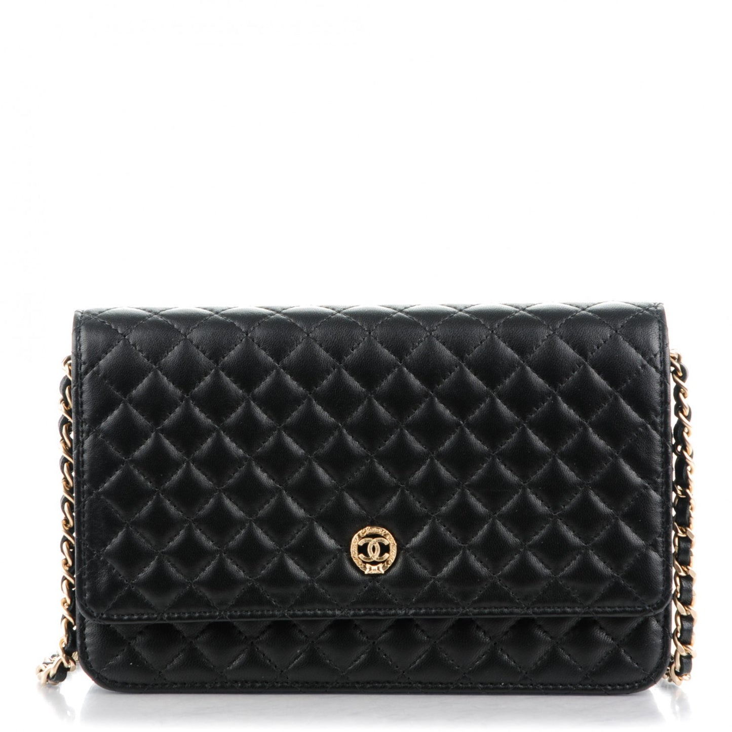 Lambskin Micro Quilted Wallet On Chain WOC Black