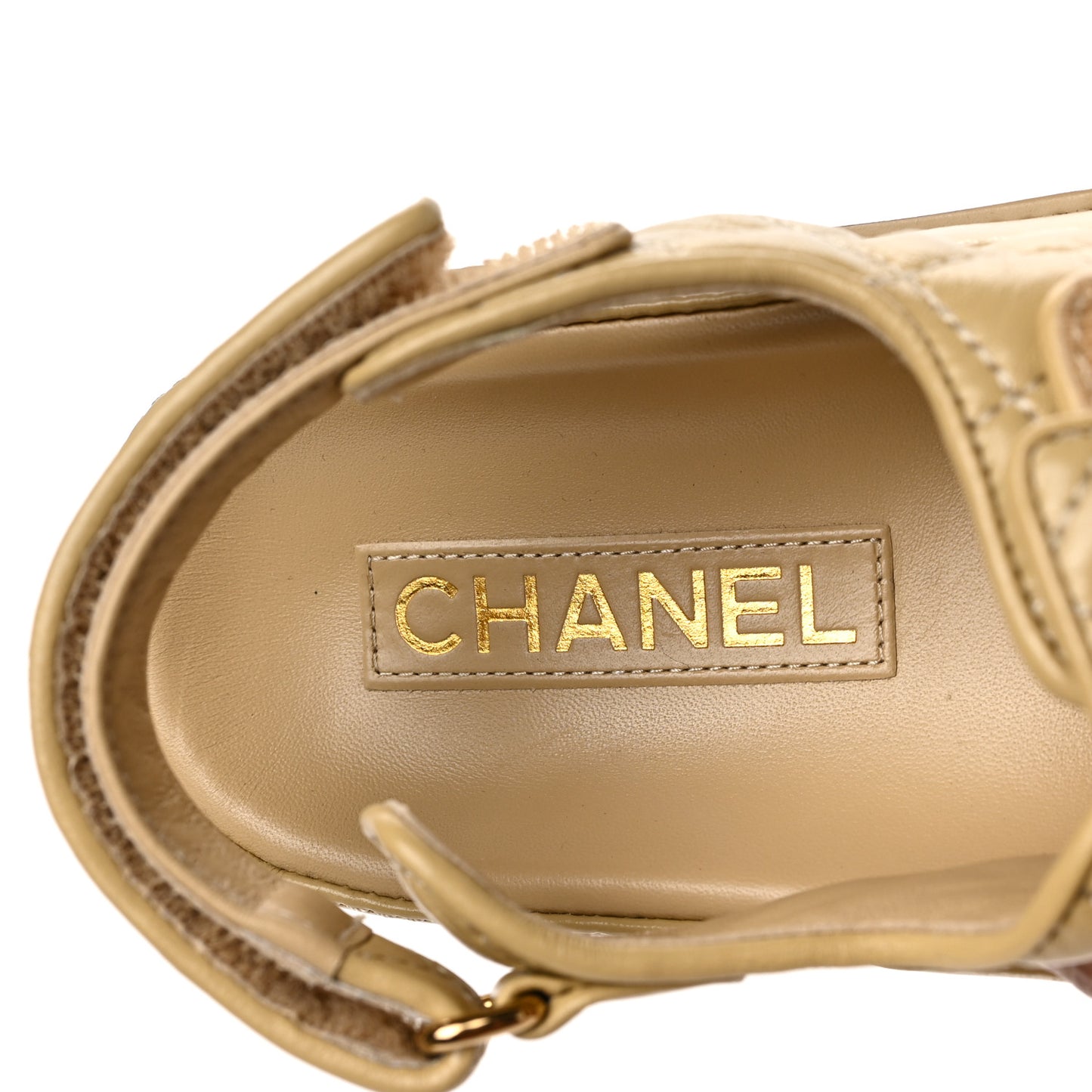 Crumpled Shiny Lambskin Velcro Dad Sandals 40 Beige