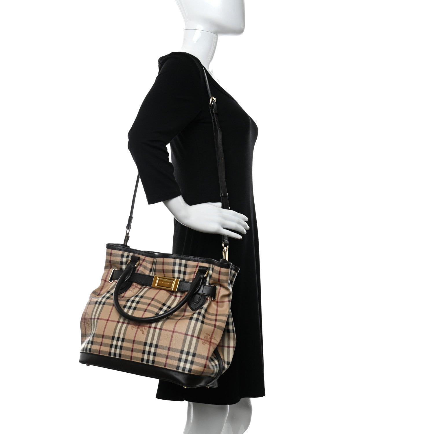 Burberry Haymarket Check Medium Golderton Tote Chocolate 2 of 9