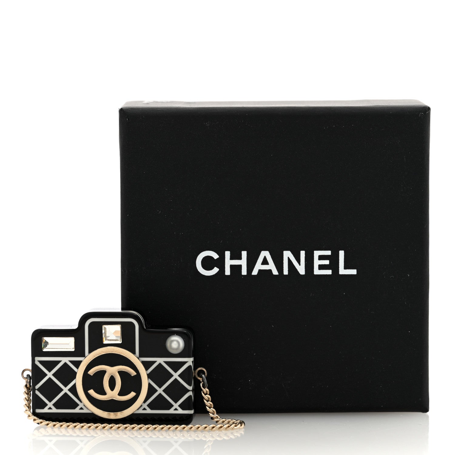 Chanel Resin Camera CC Brooch Gold Black 4 of 4