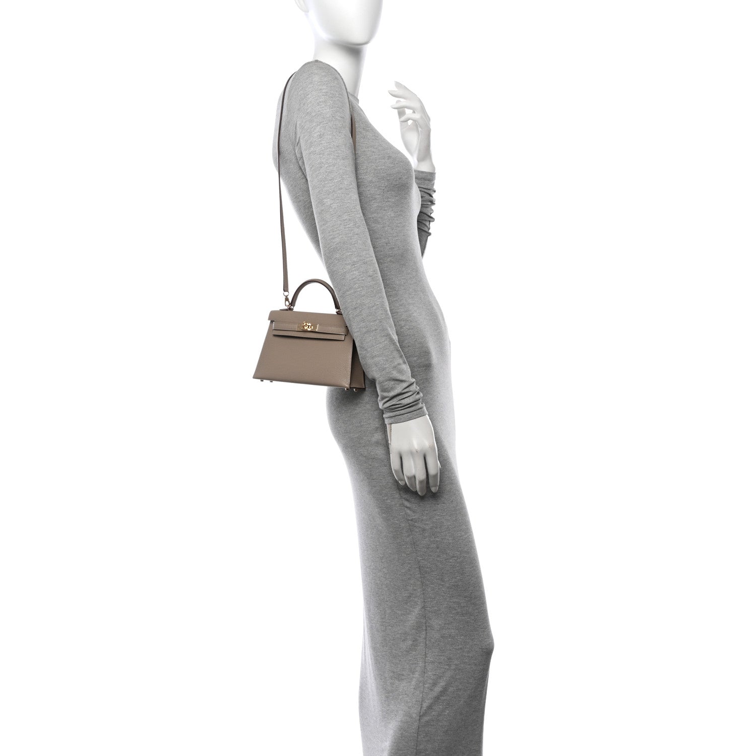 Hermes Chevre Mysore Horseshoe Mini Kelly Sellier 20 Gris Tourterelle Gris Perle 2 of 11