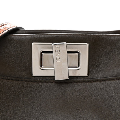 Fendi Calfskin Elaphe Lace Up Selleria Mini Peekaboo Iconic Satchel Verde Prato Arancio 9 of 13