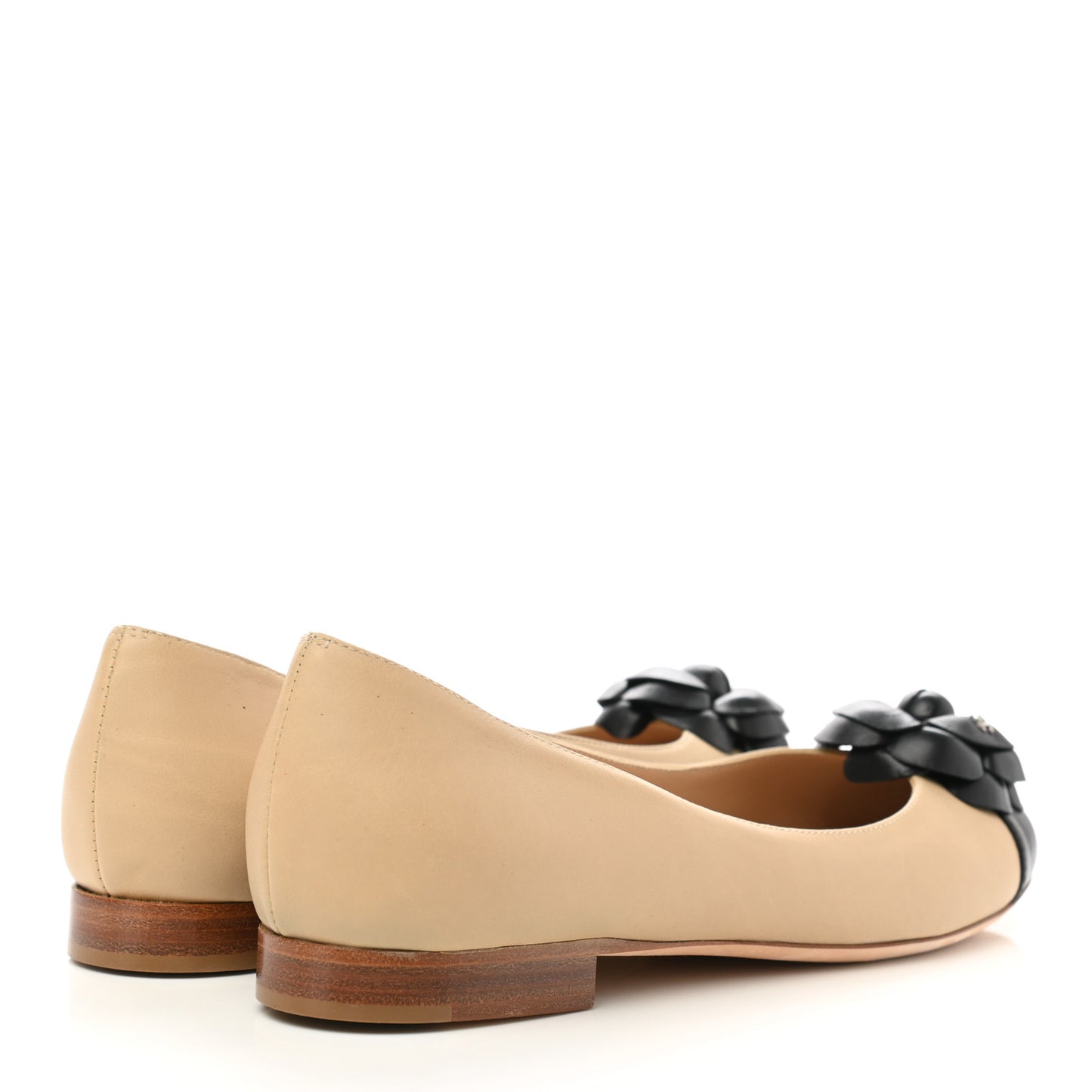 Lambskin Camellia Ballerina Flats 36.5 Beige Black