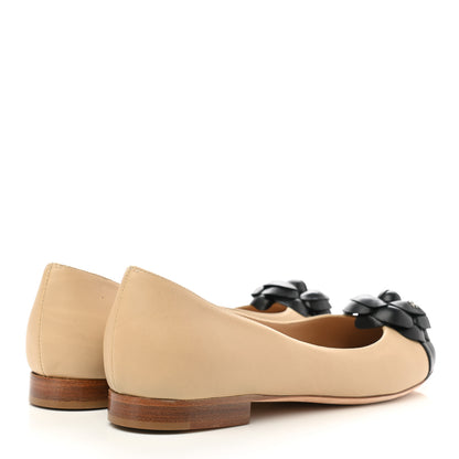 Chanel Lambskin Camellia Ballerina Flats 36.5 Beige Black 4 of 12