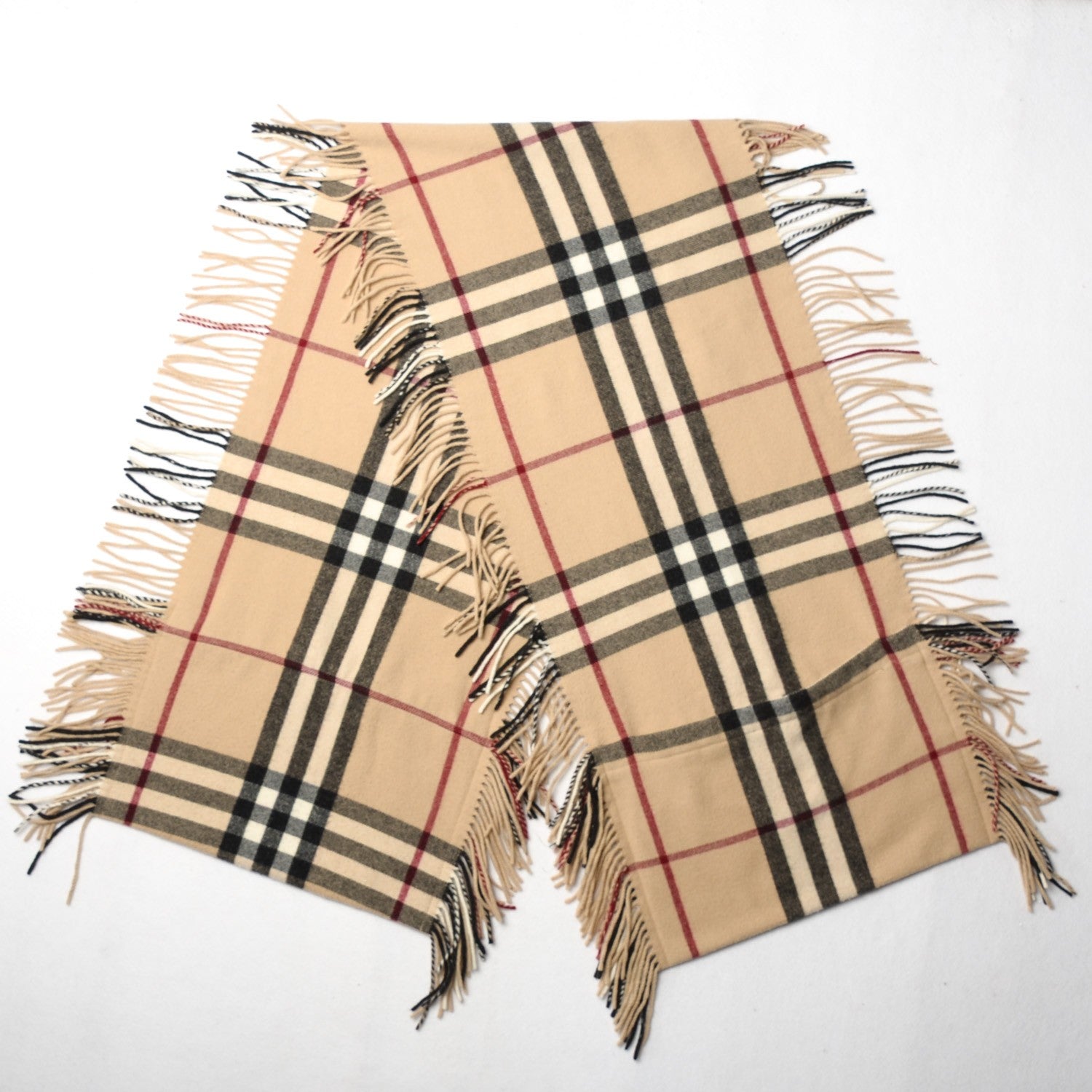 Burberry Merino Wool Cashmere House Check Fringe Stole 3 of 4