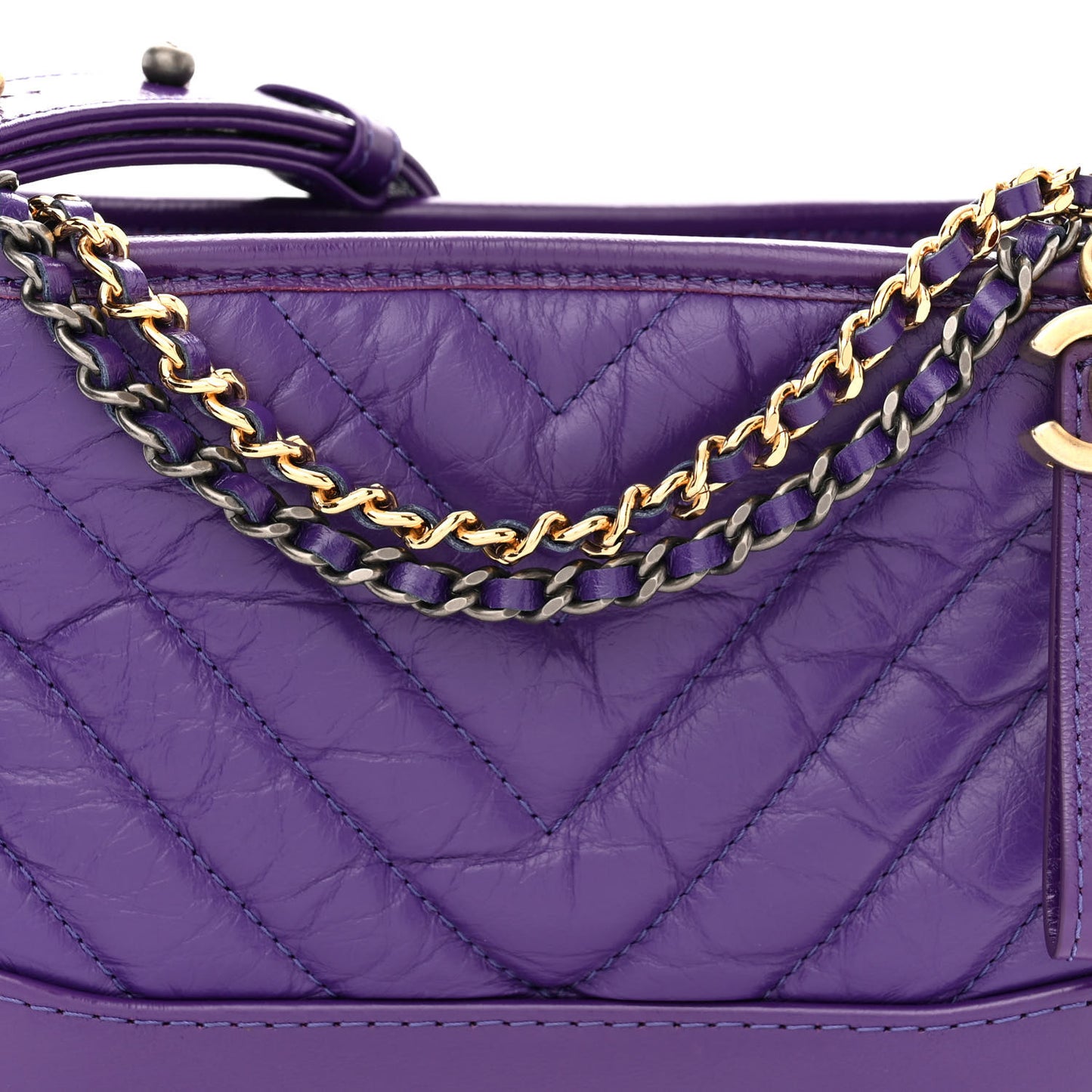Aged Calfskin Chevron Quilted Small Gabrielle Hobo Purple