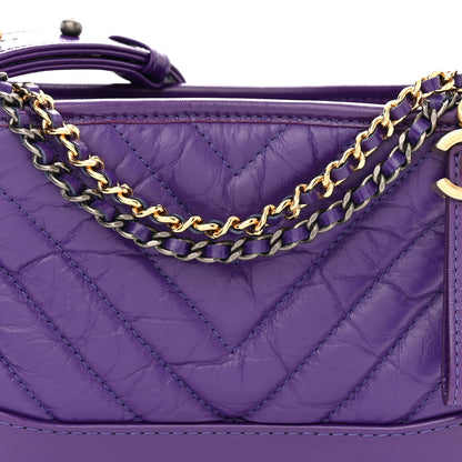 Chanel Aged Calfskin Chevron Quilted Small Gabrielle Hobo Purple 8 of 11