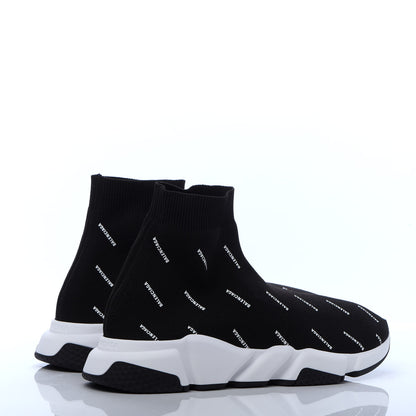 Balenciaga Neoprene Knit Allover Logo Bi-Color Sole Mens Speed Sneakers 42 Black White 5 of 9