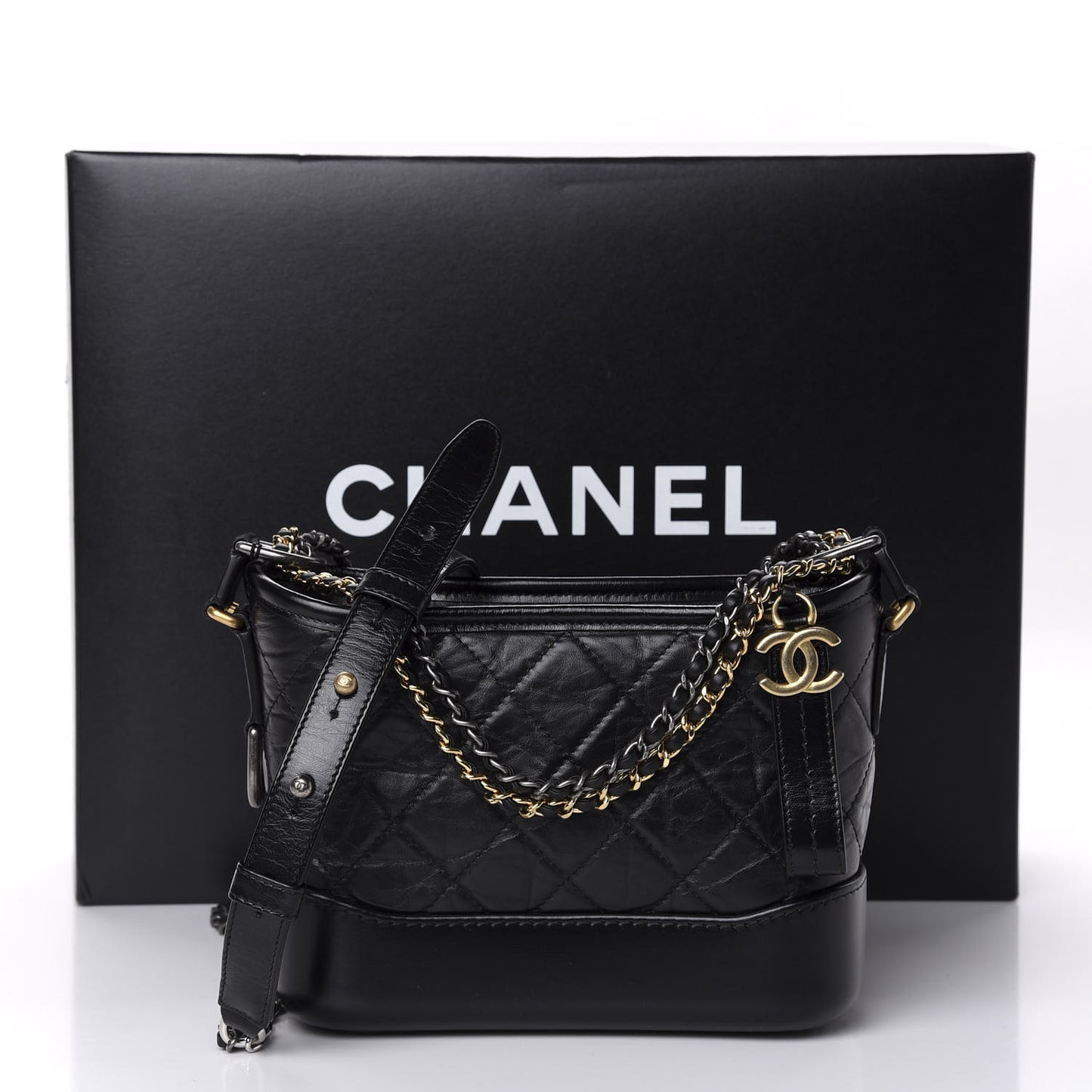 Aged Calfskin Quilted Small Gabrielle Hobo Black