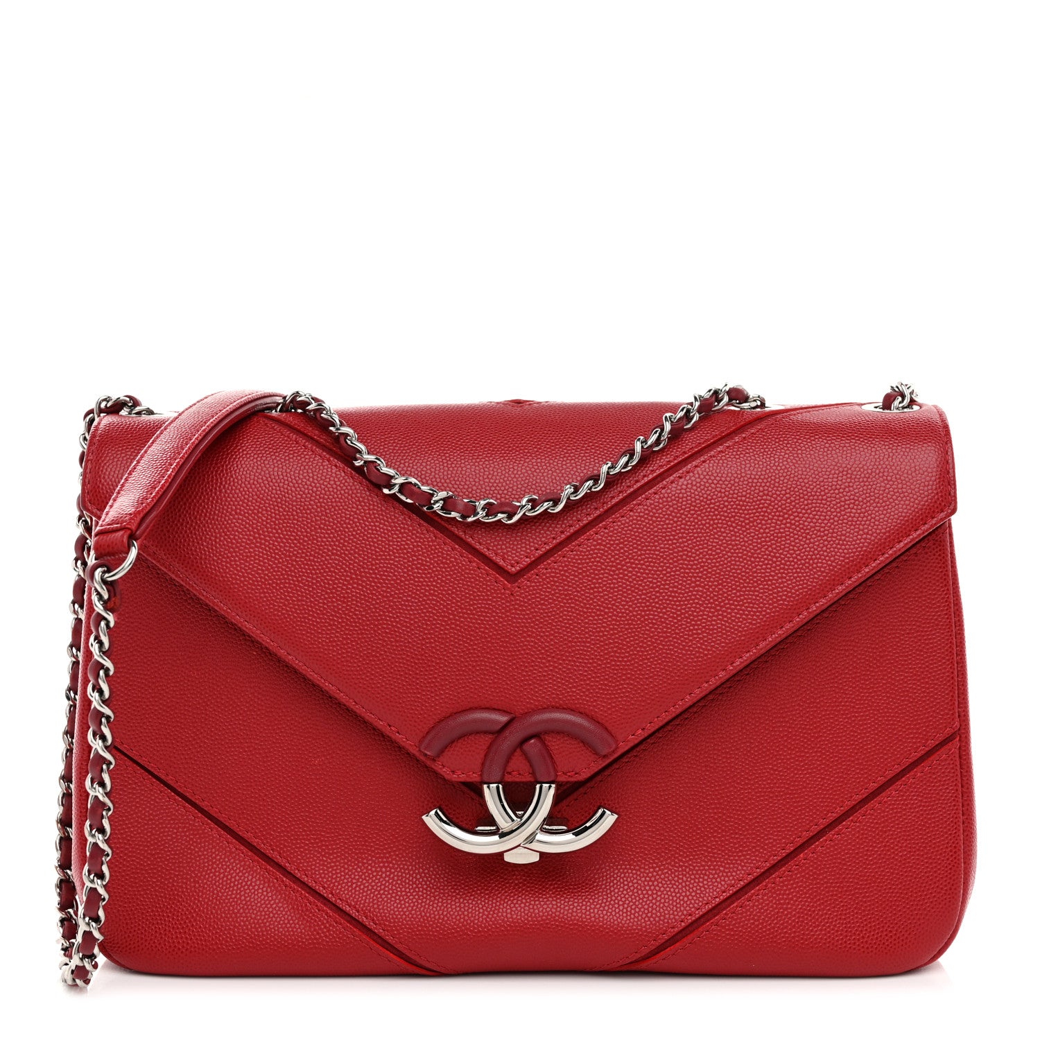 Chanel Caviar Macro Chevron Single Flap Red 1 of 10