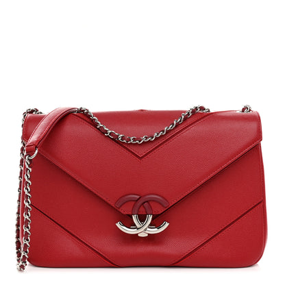Chanel Caviar Macro Chevron Single Flap Red 1 of 10
