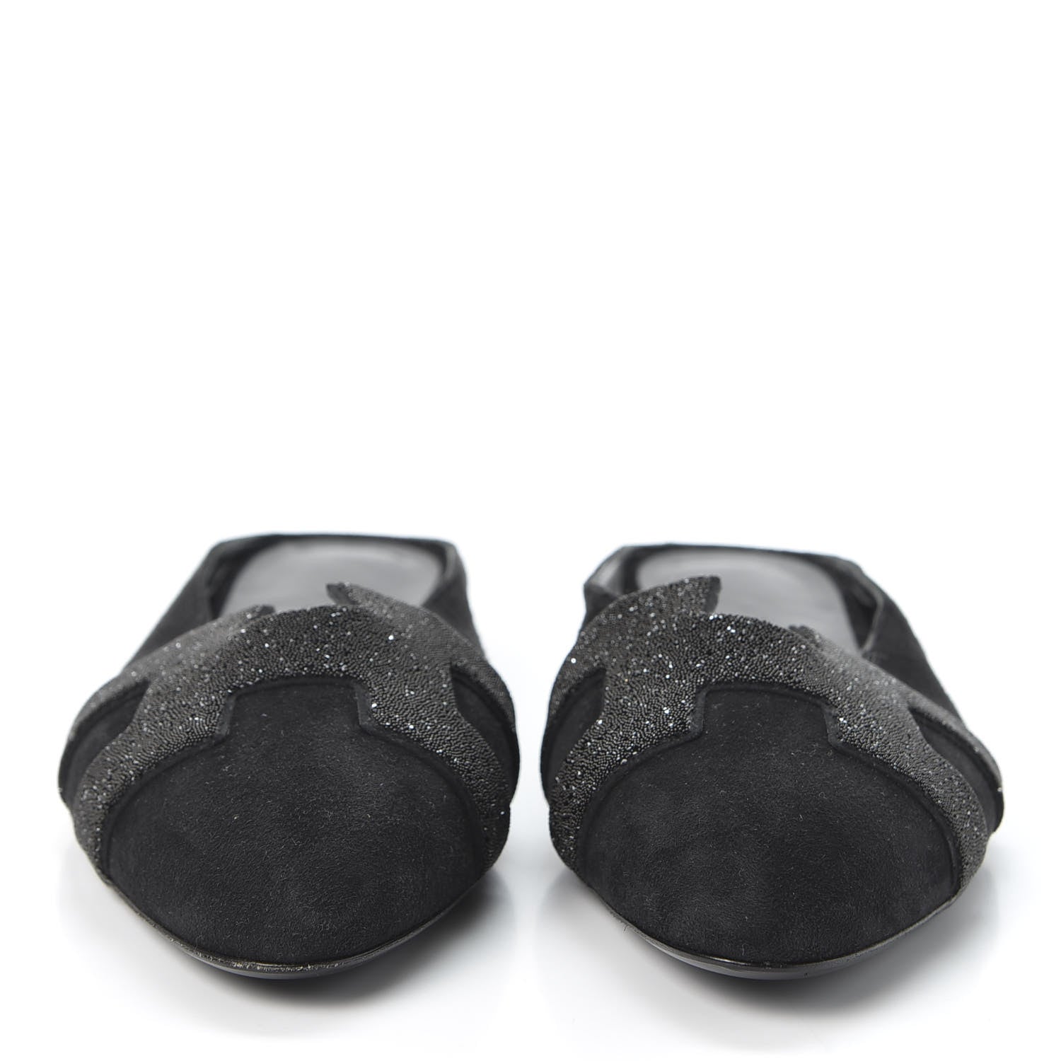 Hermes Suede Goatskin Crystal Roxane Mules 37.5 Black 3 of 9