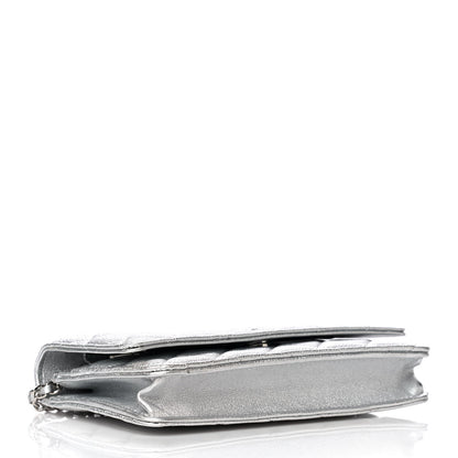 Chanel Metallic Lambskin Quilted Wallet On Chain WOC Silver 3 of 12