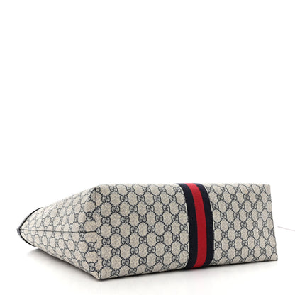 Gucci GG Supreme Monogram Textured Calfskin Web Medium Ophidia Shopping Tote Beige Blue 4 of 10