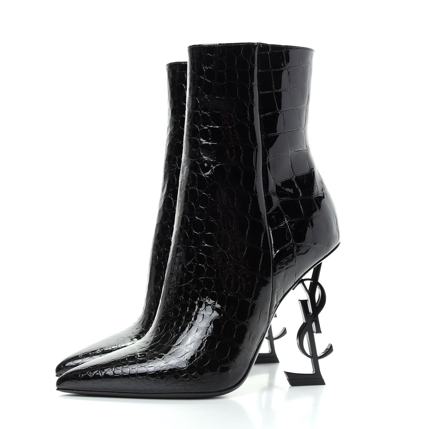 Alligator Embossed Patent Calfskin Opyum 110 Ankle Boots 39 Black