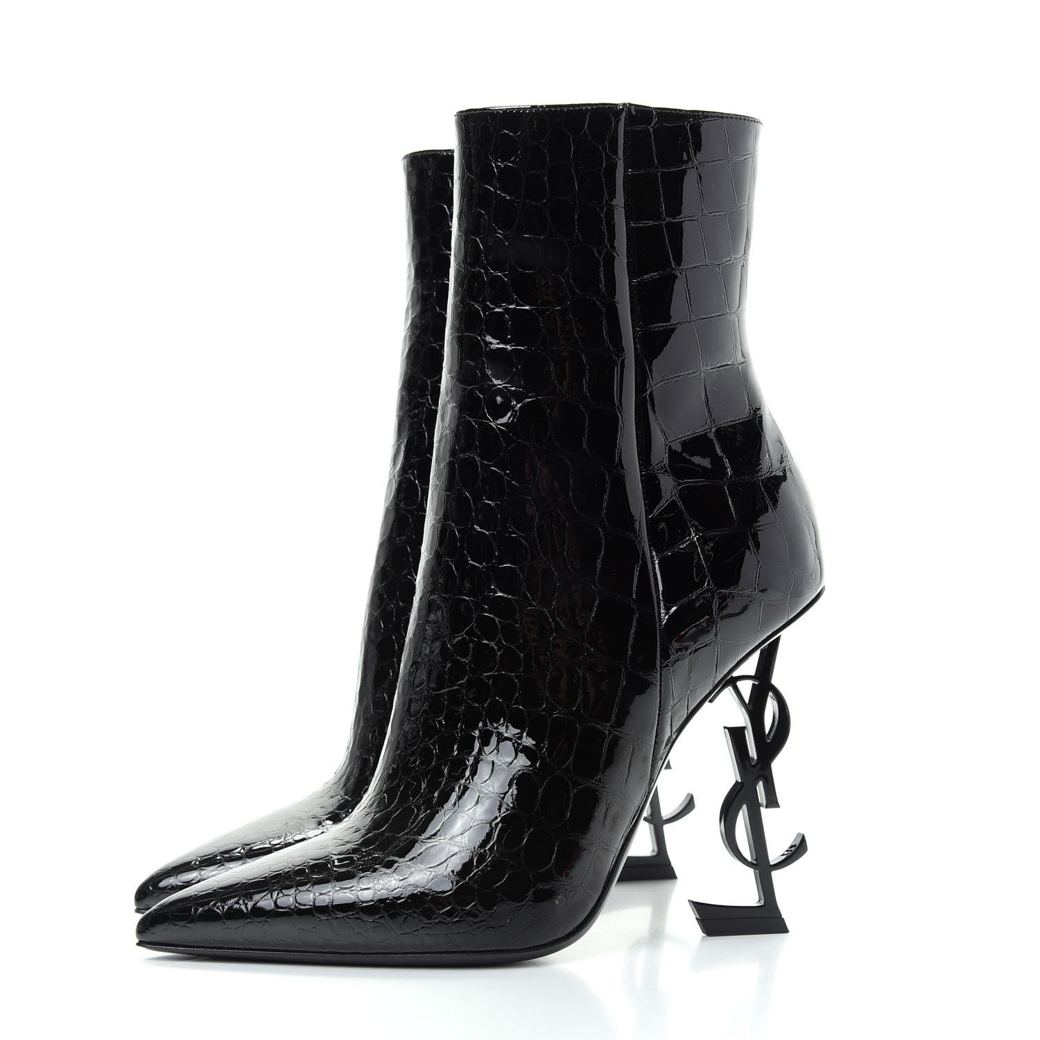Saint Laurent Alligator Embossed Patent Calfskin Opyum 110 Ankle Boots 39 Black 3 of 11
