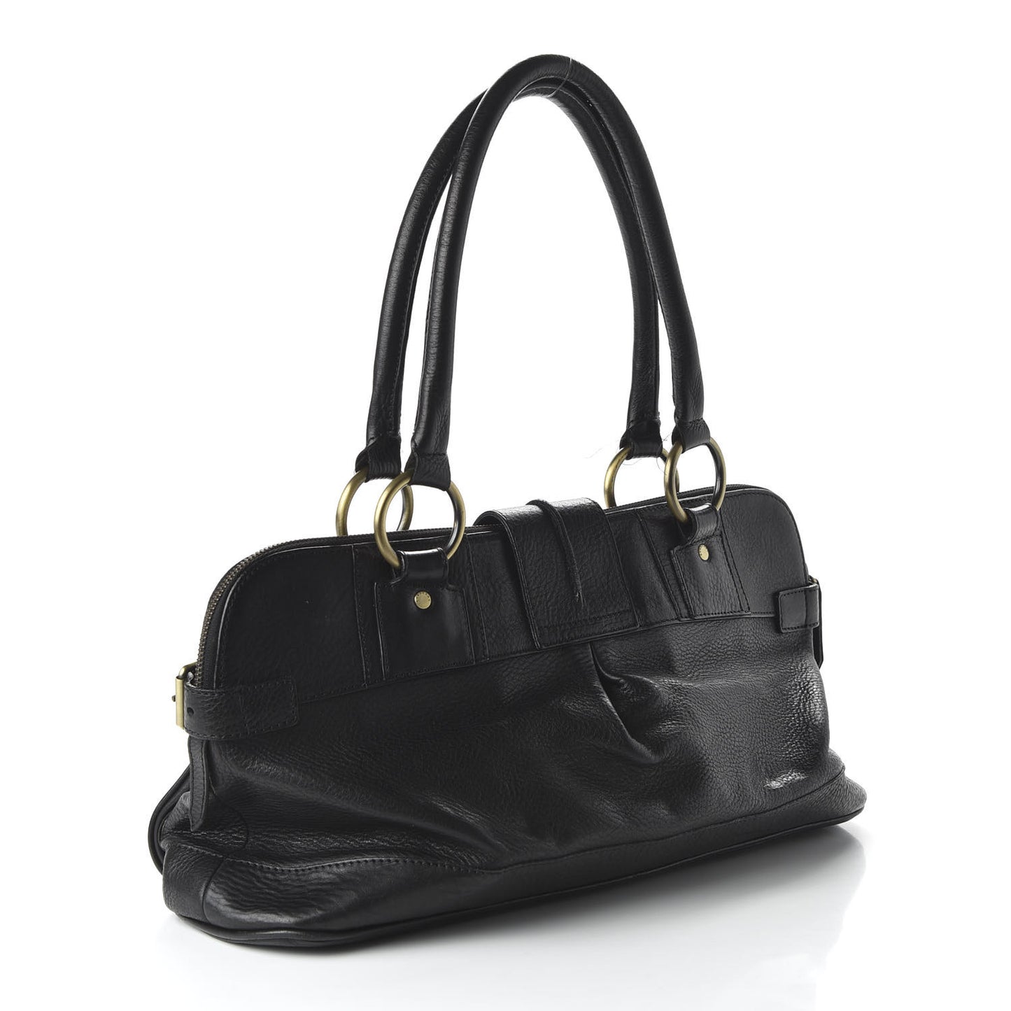 Calfskin Two Front Pocket Satchel Bag Black