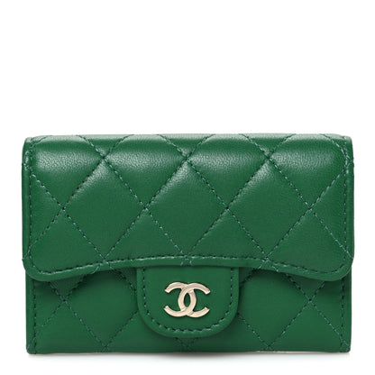 Chanel Lambskin Quilted Flap Card Holder Wallet Green 1 of 9