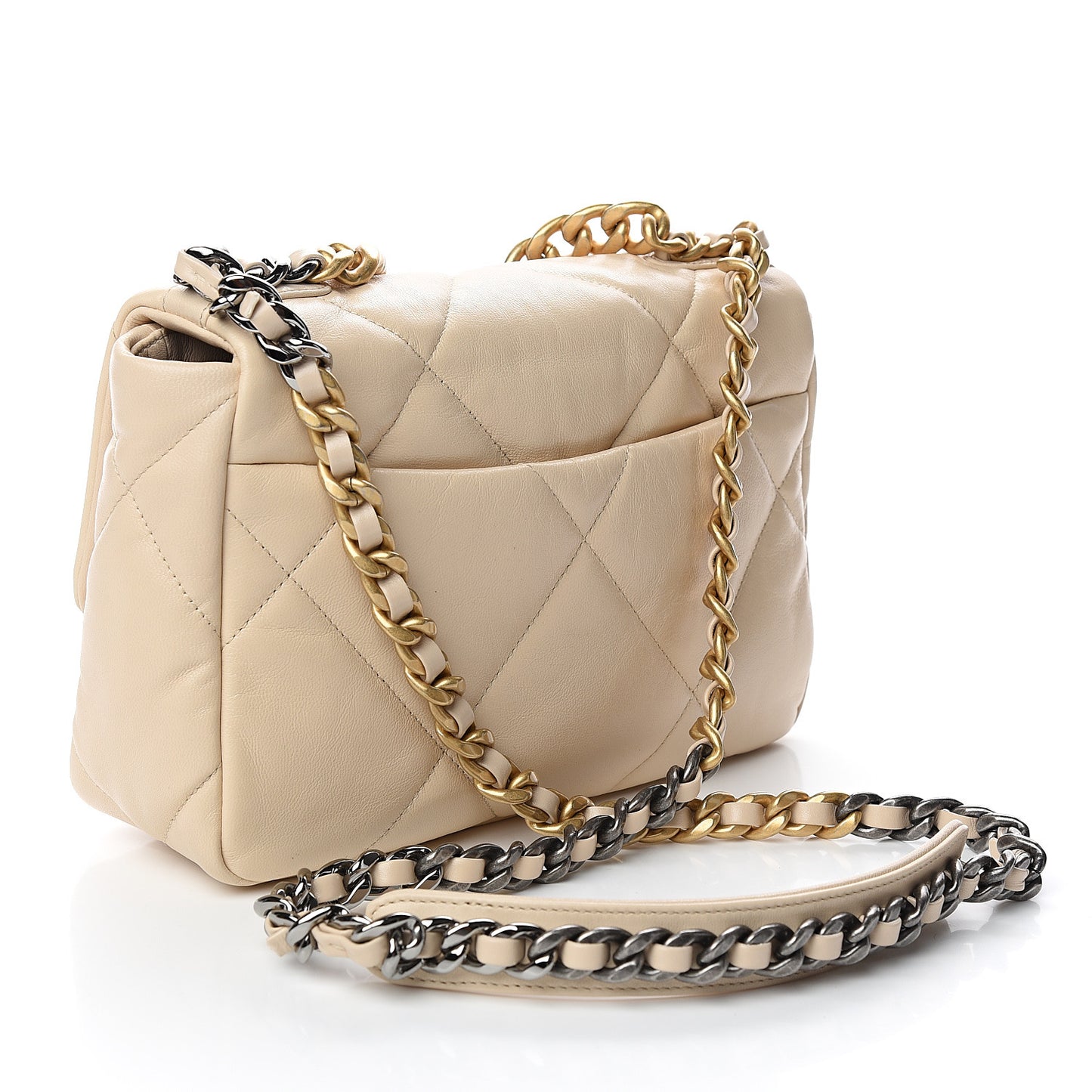 Goatskin Quilted Medium 19 Flap Beige