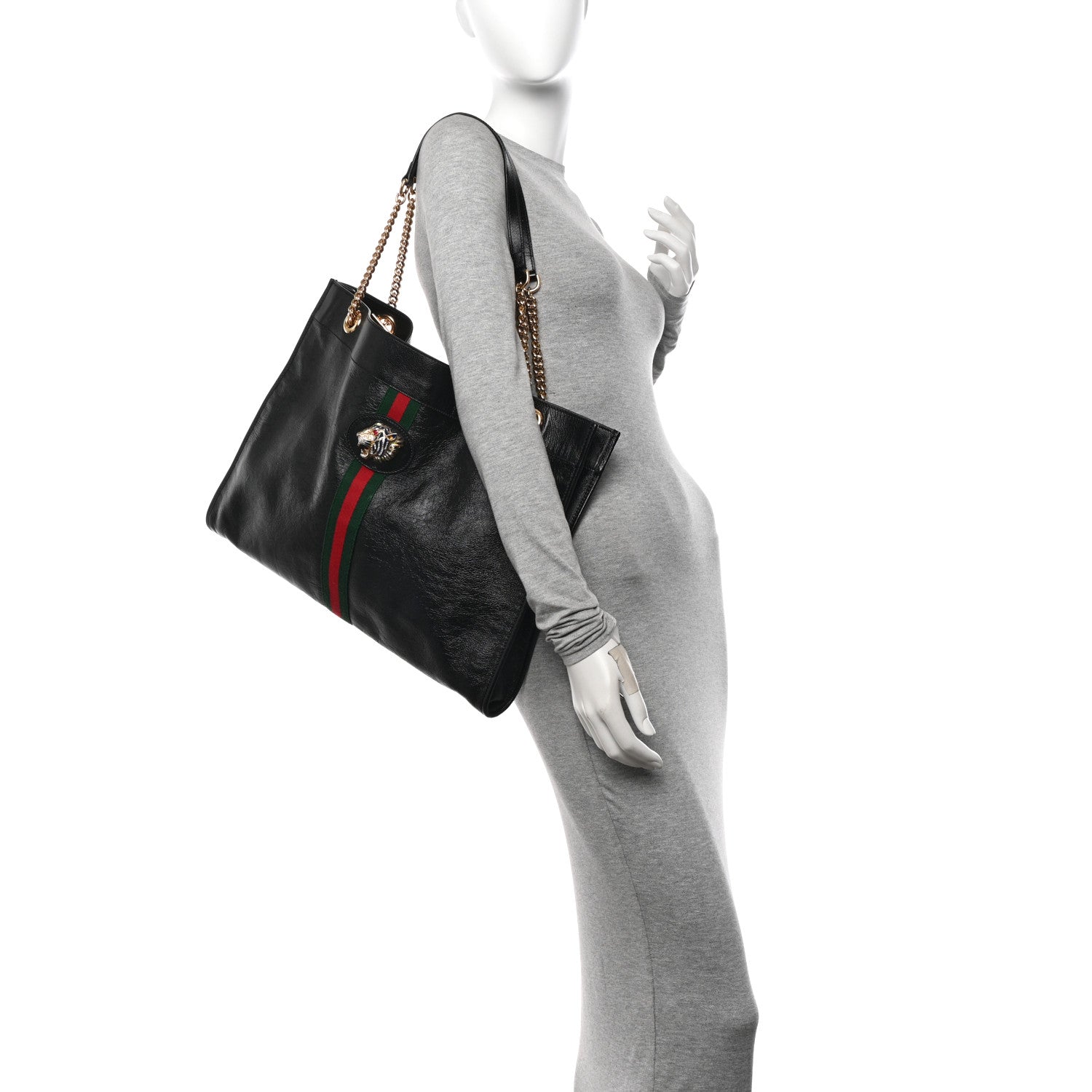 Gucci Calfskin Maxi Rajah Chain Tote Black 2 of 12