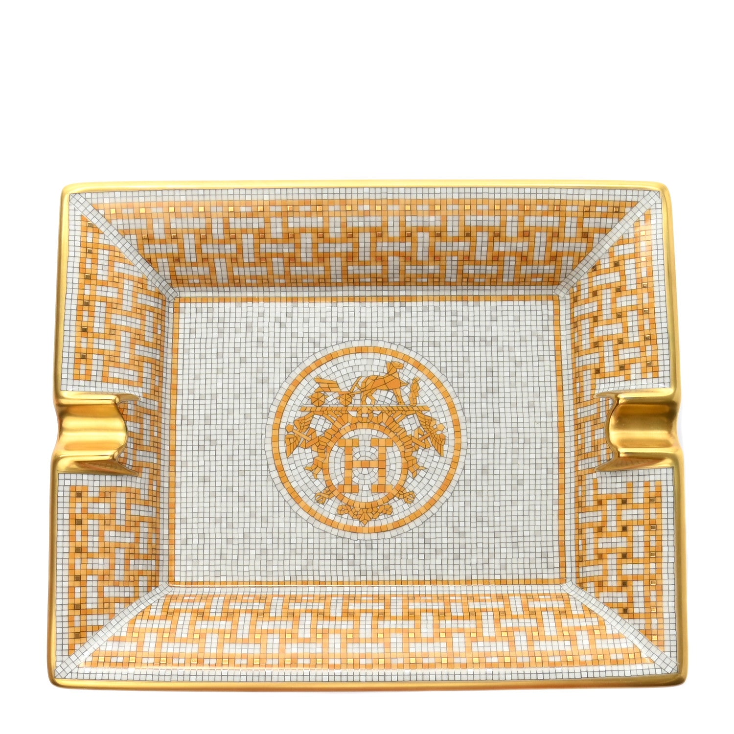 Hermes Porcelain Mosaique Au 24 Gold Ashtray 1 of 5