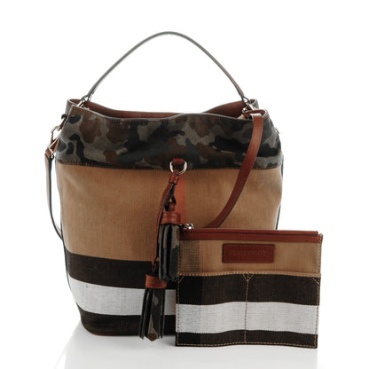 Burberry Canvas Mega Check Camouflage Medium Susanna Hobo Russet Brown 3 of 11