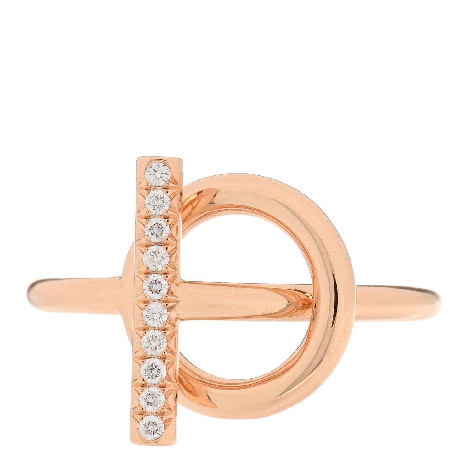 Hermes 18K Rose Gold Diamond PM Echappee Ring 54 6.75 1 of 5