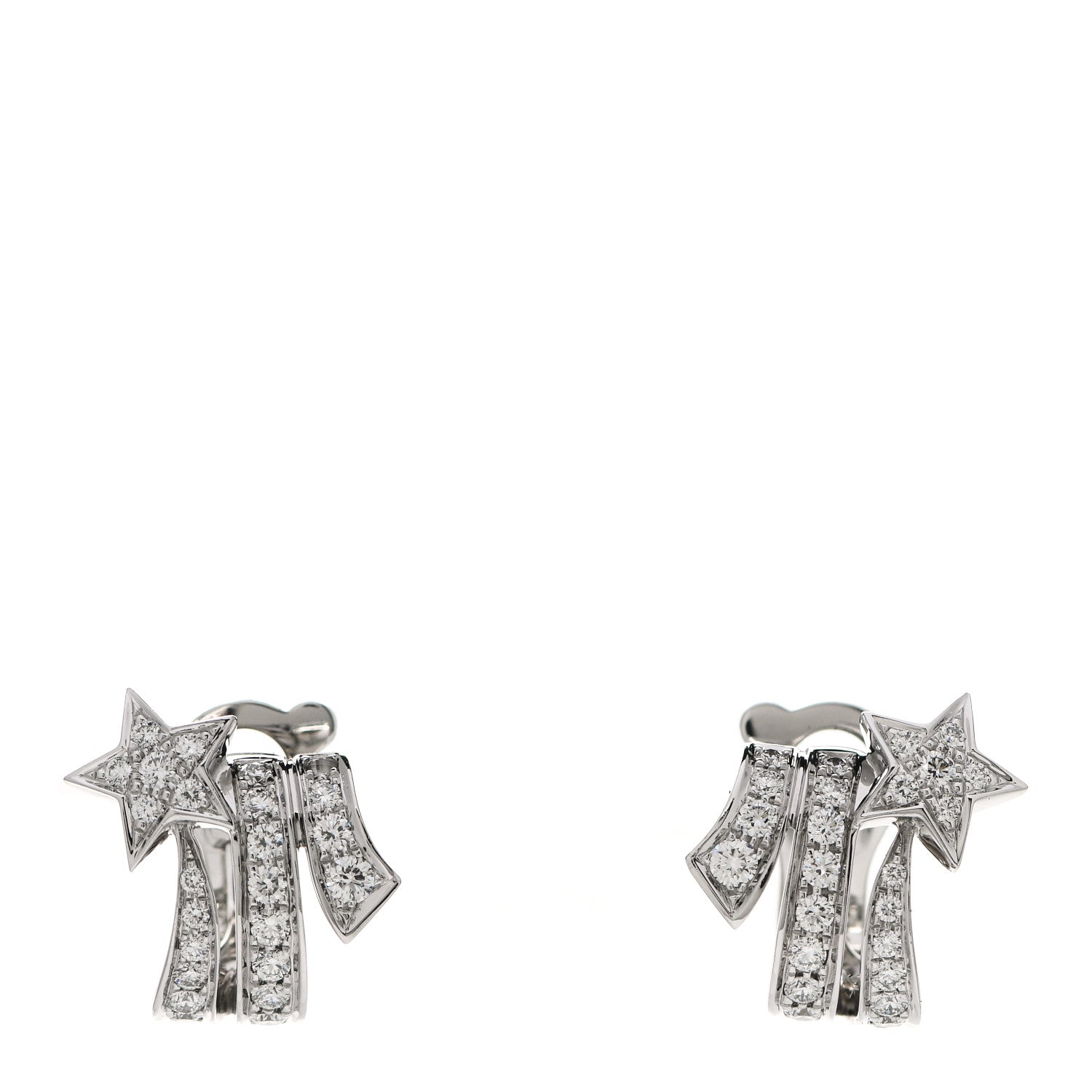 Chanel 18K White Gold Diamond Etoile Filante Earrings 1 of 5