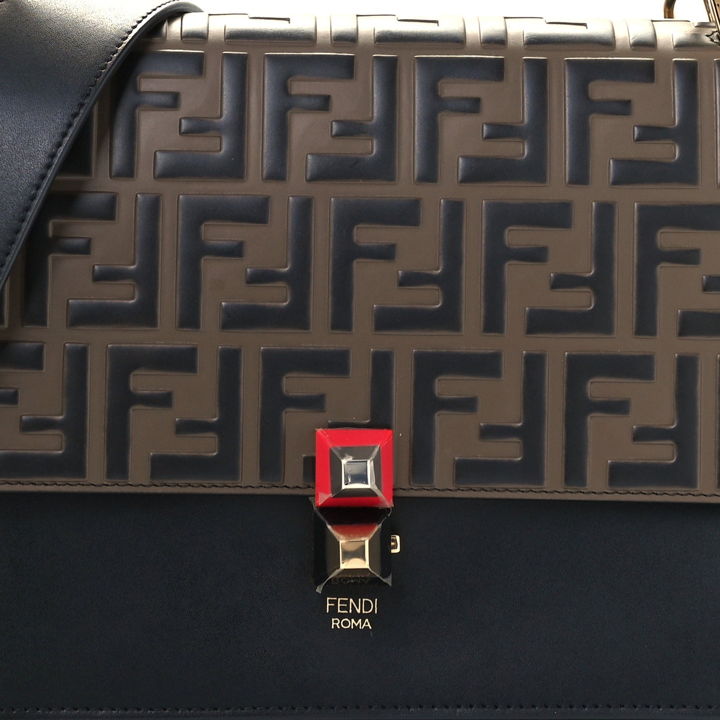 Vitello Liberty Bi-Color FF 1974 Embossed Kan I Shoulder Bag Black Maya