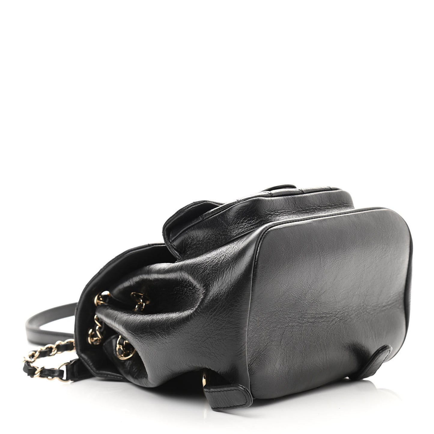 Glazed Aged Calfskin Quilted Small Duma Drawstring Backpack Black