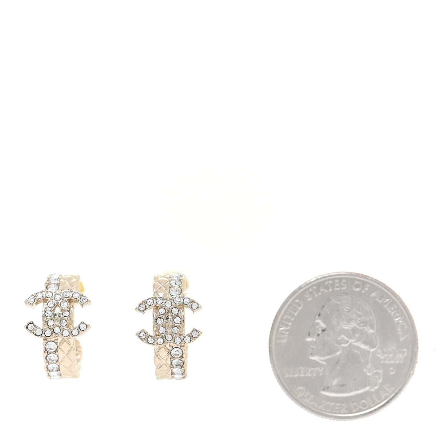 Metal Crystal Quilted CC Hoop Earrings Gold